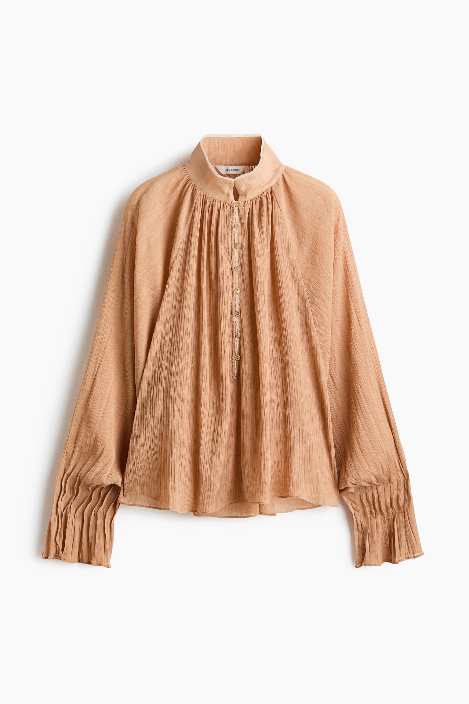 Женская блузка H&M Crinkled Button-Top, цвет: Тёмный бежевый — фото 1
