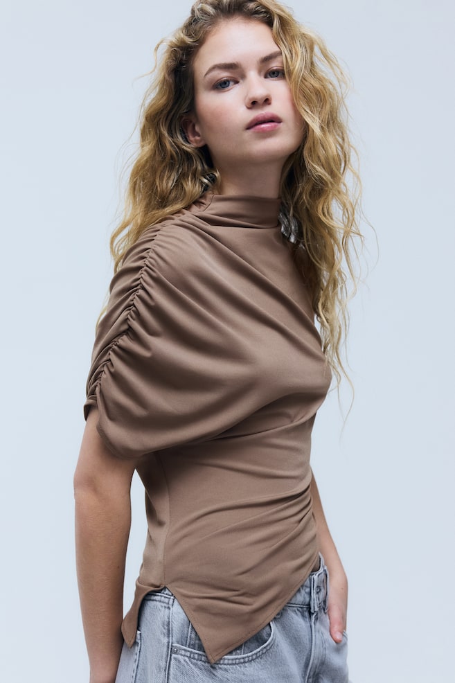 One-sleeve turtleneck top - Beige/Black/Grey - 2