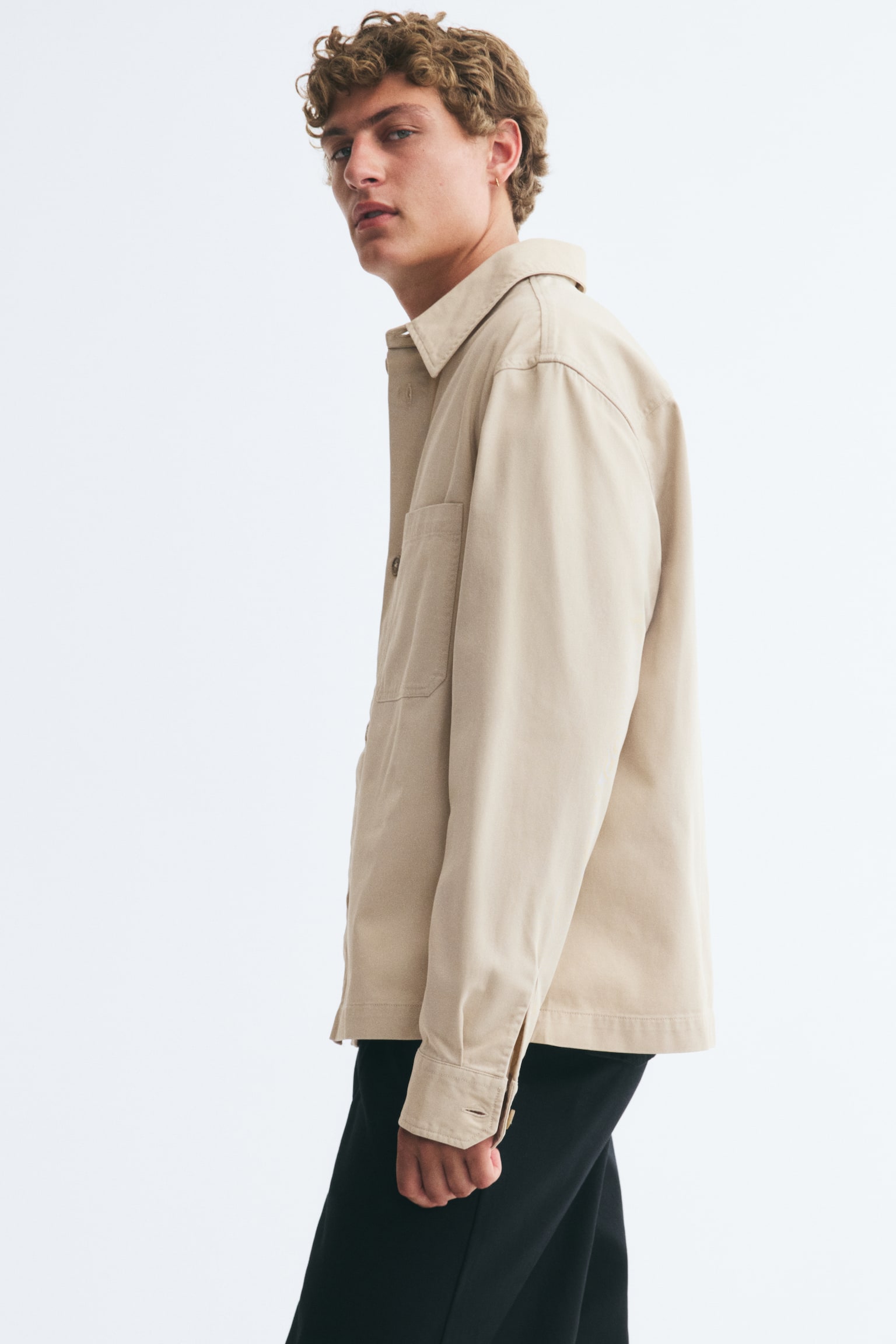Мужская рубашка H&M Cotton Overshirt, цвет: Бежевый — фото 6