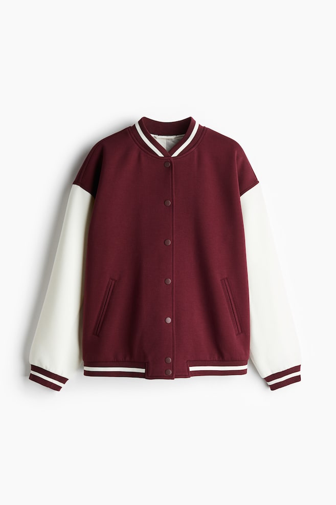 Motif-detail baseball jacket - Bordeaux/color block - 1