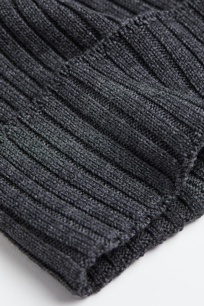 Rib-knit wool hat - Dark grey/Dark yellow - 2