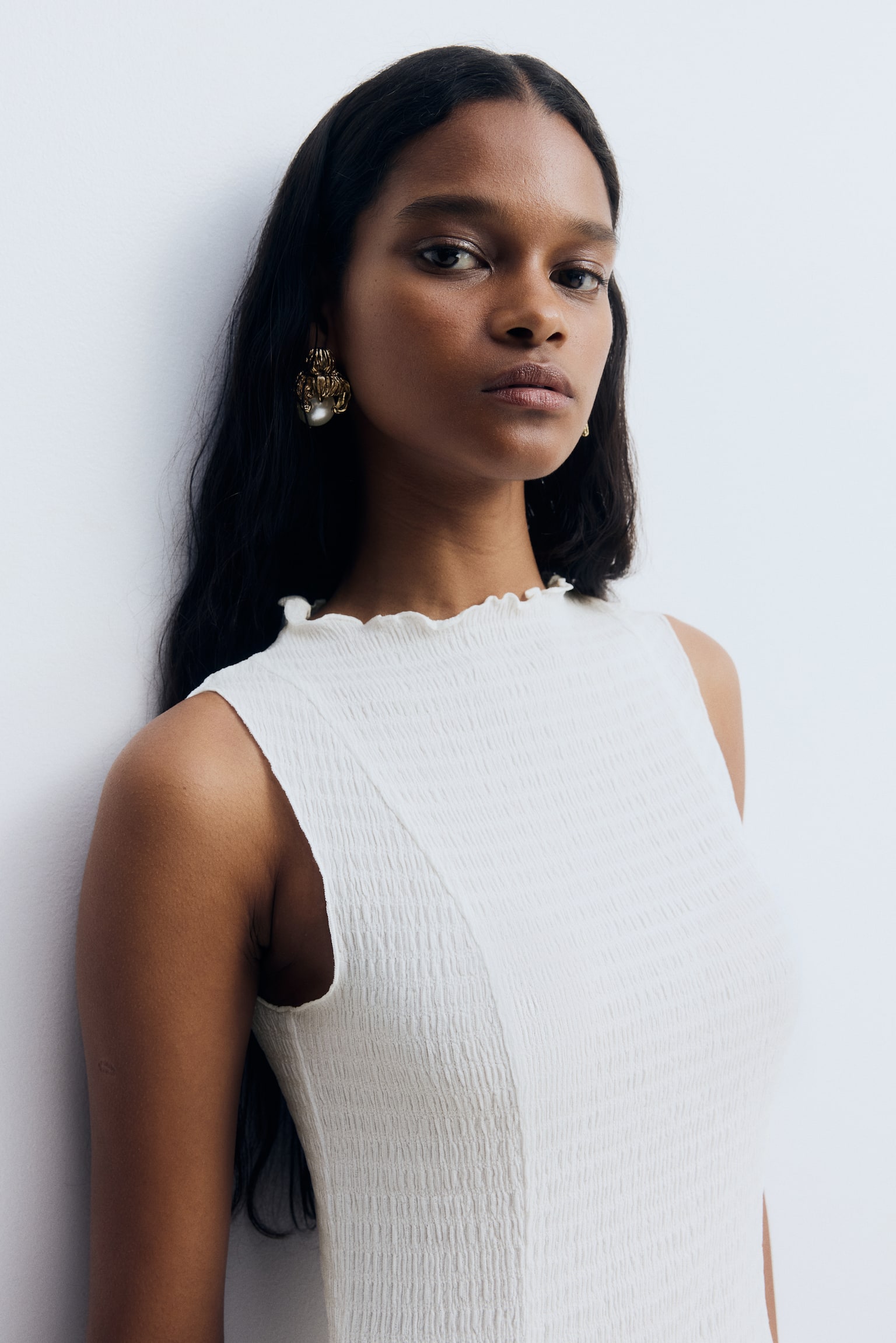 Vestido con punto smock - Blanco/Azul claro/Rojo ciruela - 6