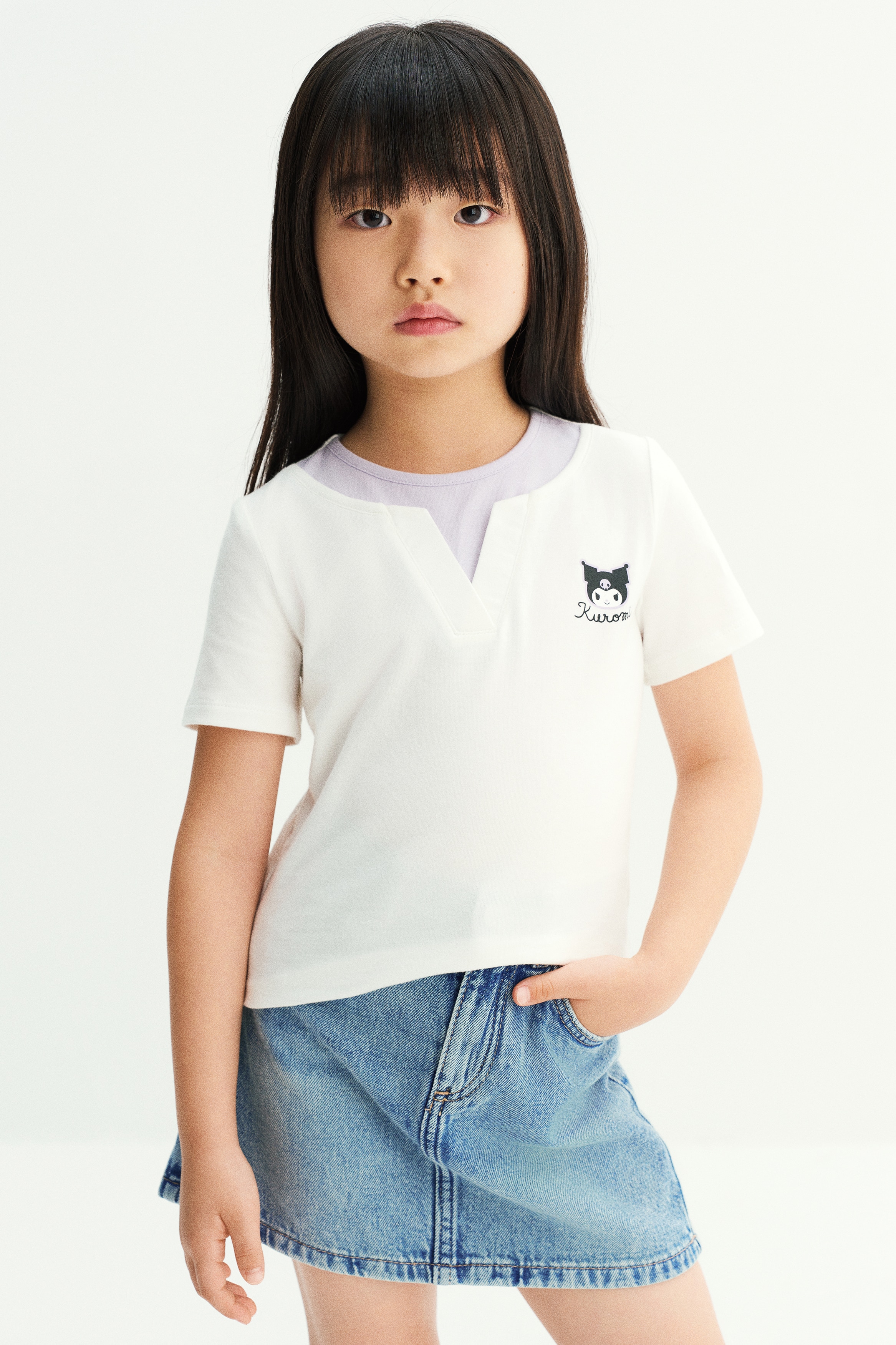 Áo thun xếp lớp có hoạ tiết - Màu trắng/Kuromi/Màu hồng nhạt/Kuromi/Xanh dương nhạt/Cinnamoroll