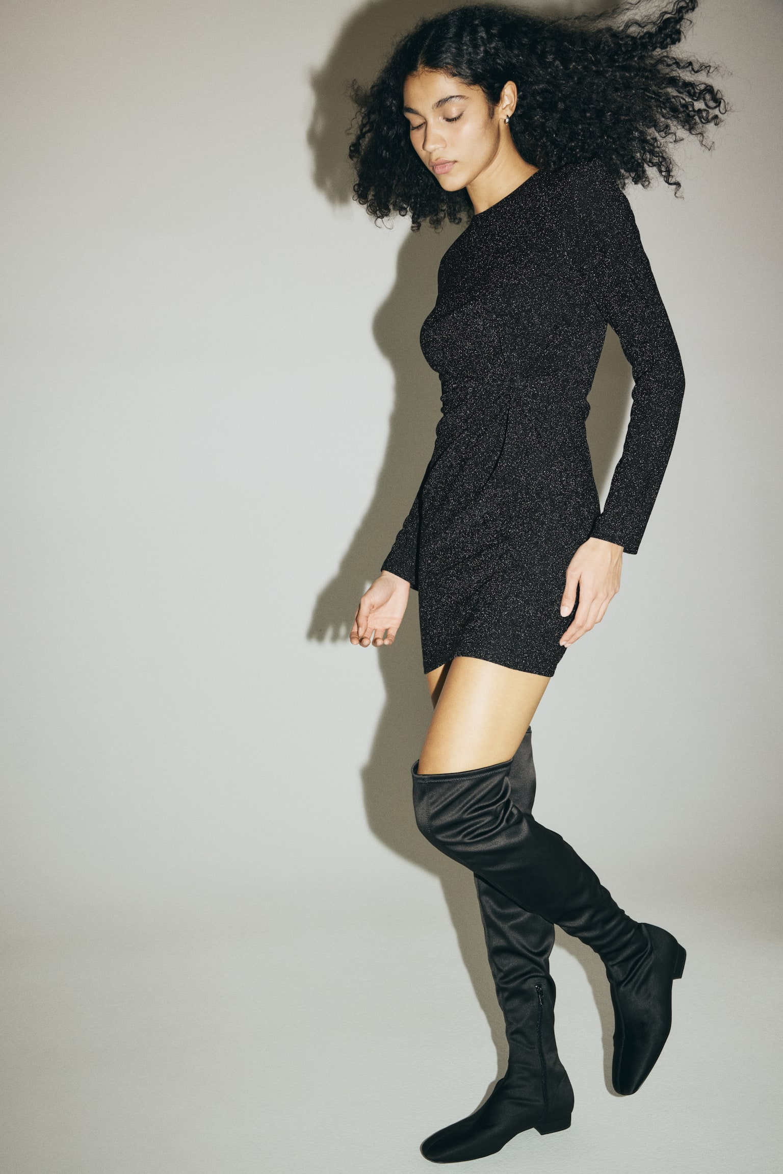 Twist-detail dress - Black/Glittery/Dark brown - 3