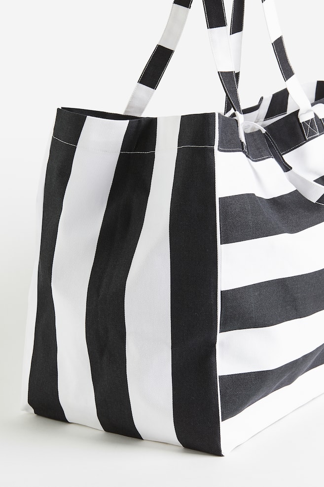 Cotton canvas beach bag - Black/Striped/Yellow/Striped/Bright blue/Striped - 5