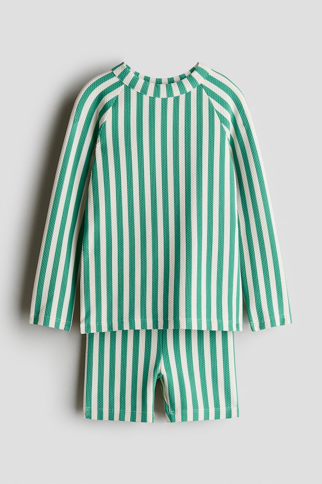 Conjunto de baño UPF 50 - Verde/Rayas blancas/Azul claro/Barcos - 1