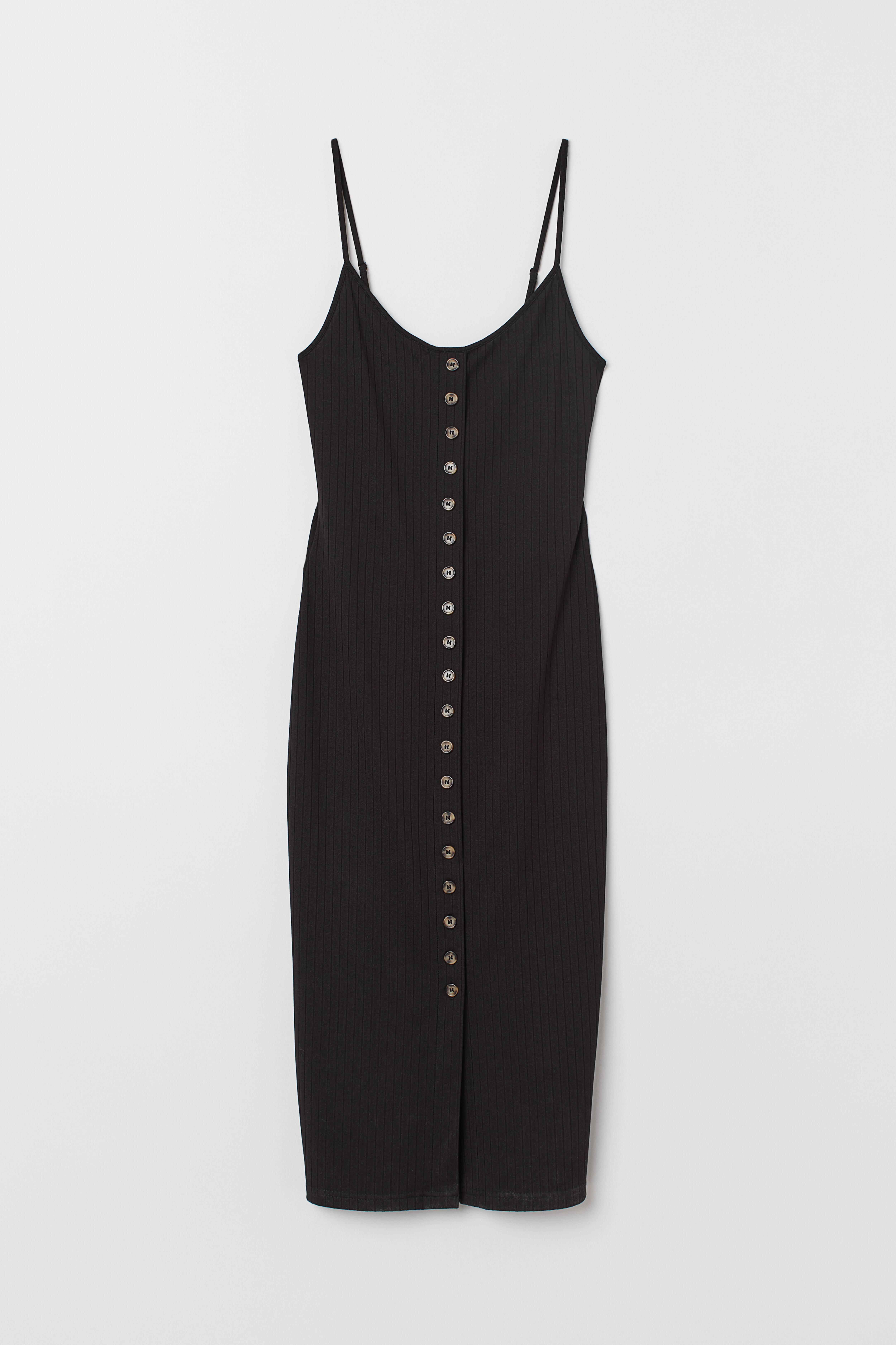 Ribbed Jersey Dress - Sleeveless - Midi - Black - Ladies | H&M US