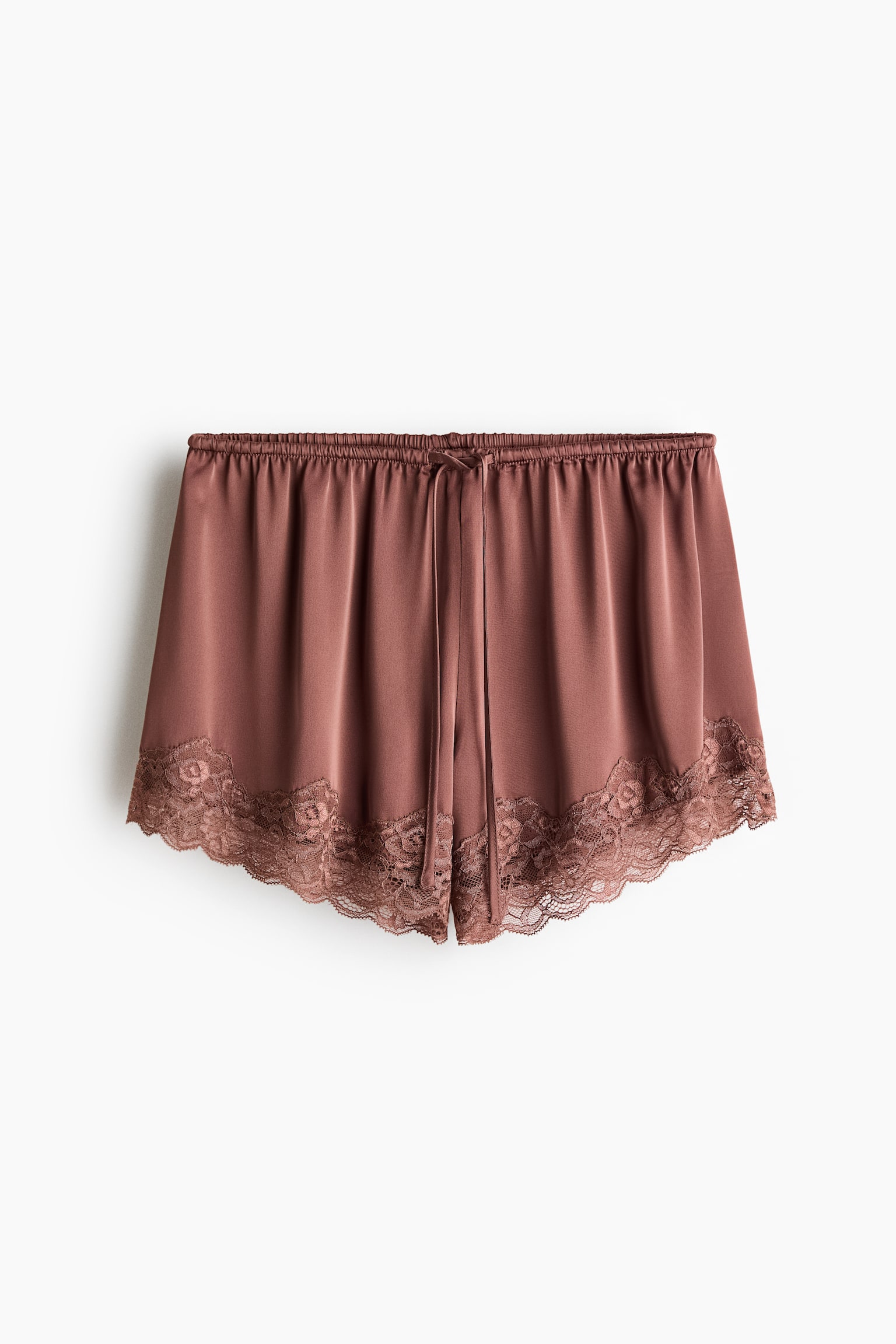 Shorts in satin con bordo in pizzo - Rosa polvere scuro