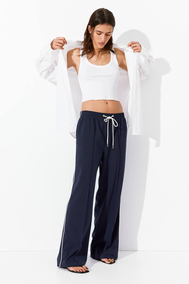 Wide-Leg Twill Pants