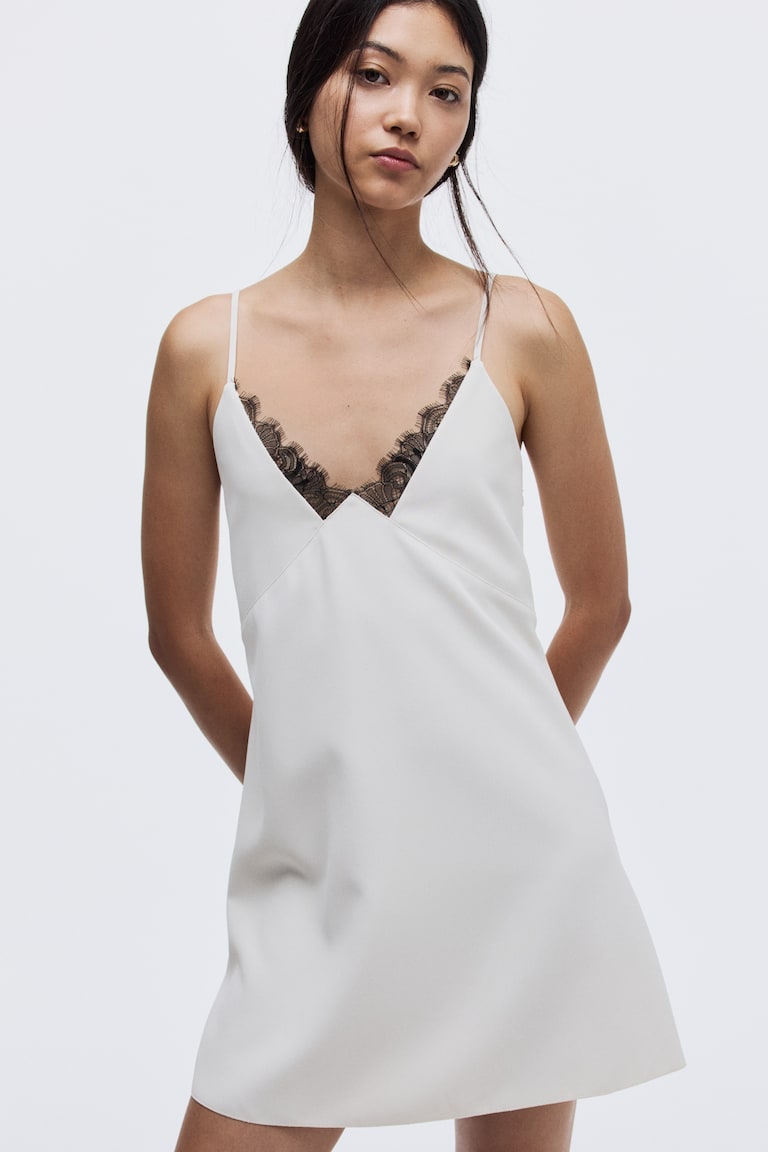Women's Cream/black Lace-Trimmed Dress | H&M US