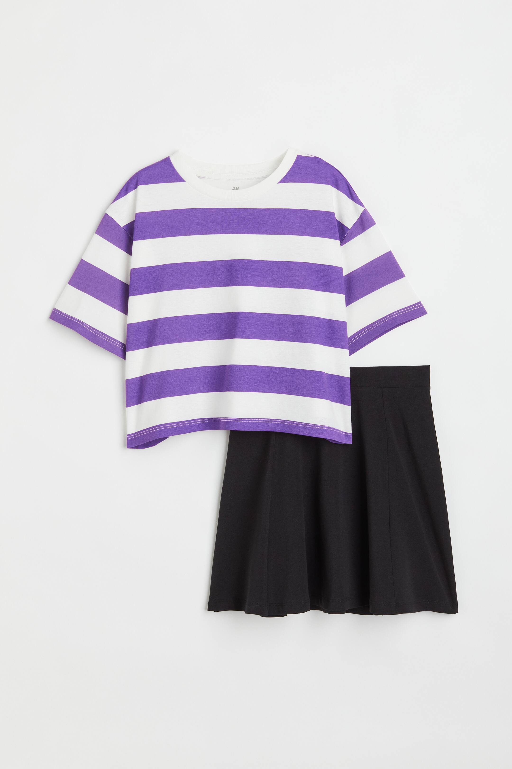 Xem ảnh lớn hơn: Bộ 2 món cotton - Màu tím/Kẻ trắng - Kids | H&M VN 1