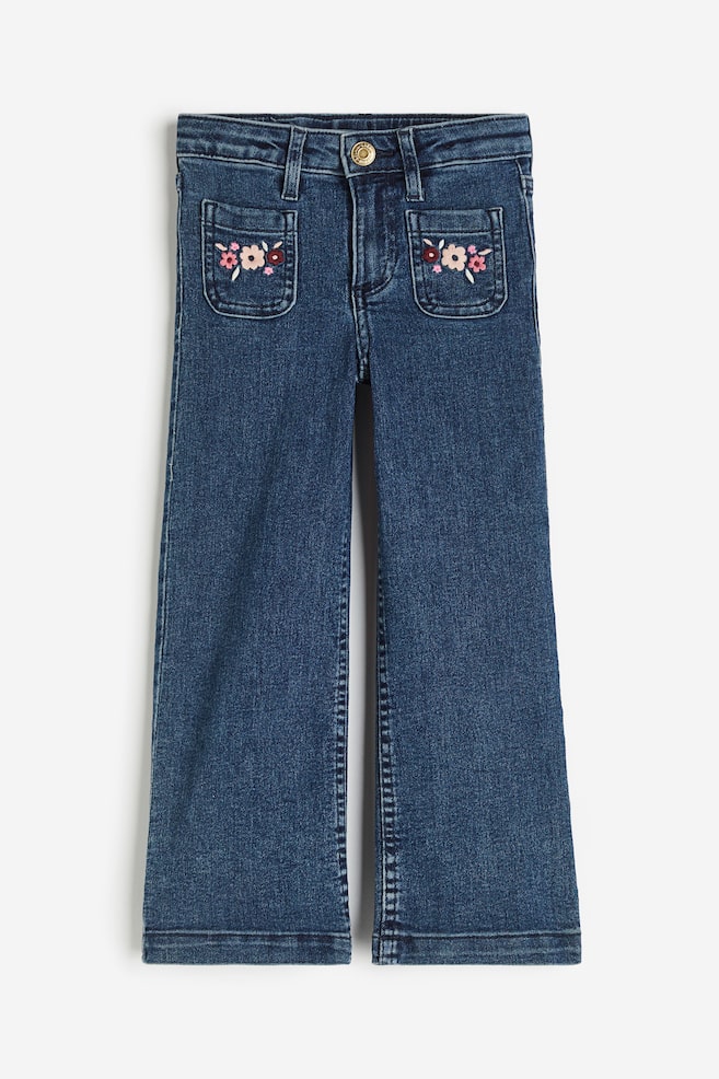 Superstretch Wide Leg Jeans - Dark denim blue/Flowers/Denim blue/Denim blue - 1