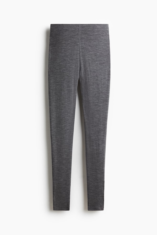 Wool ski base layer leggings - Grey marl/Black/Aubergine purple - 1