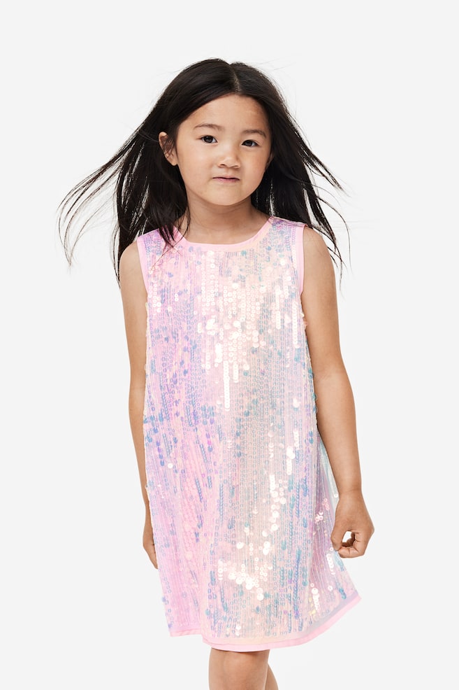 A-lineskåret kjole med paljetter - Lys rosa/Paljetter/Sort - 2