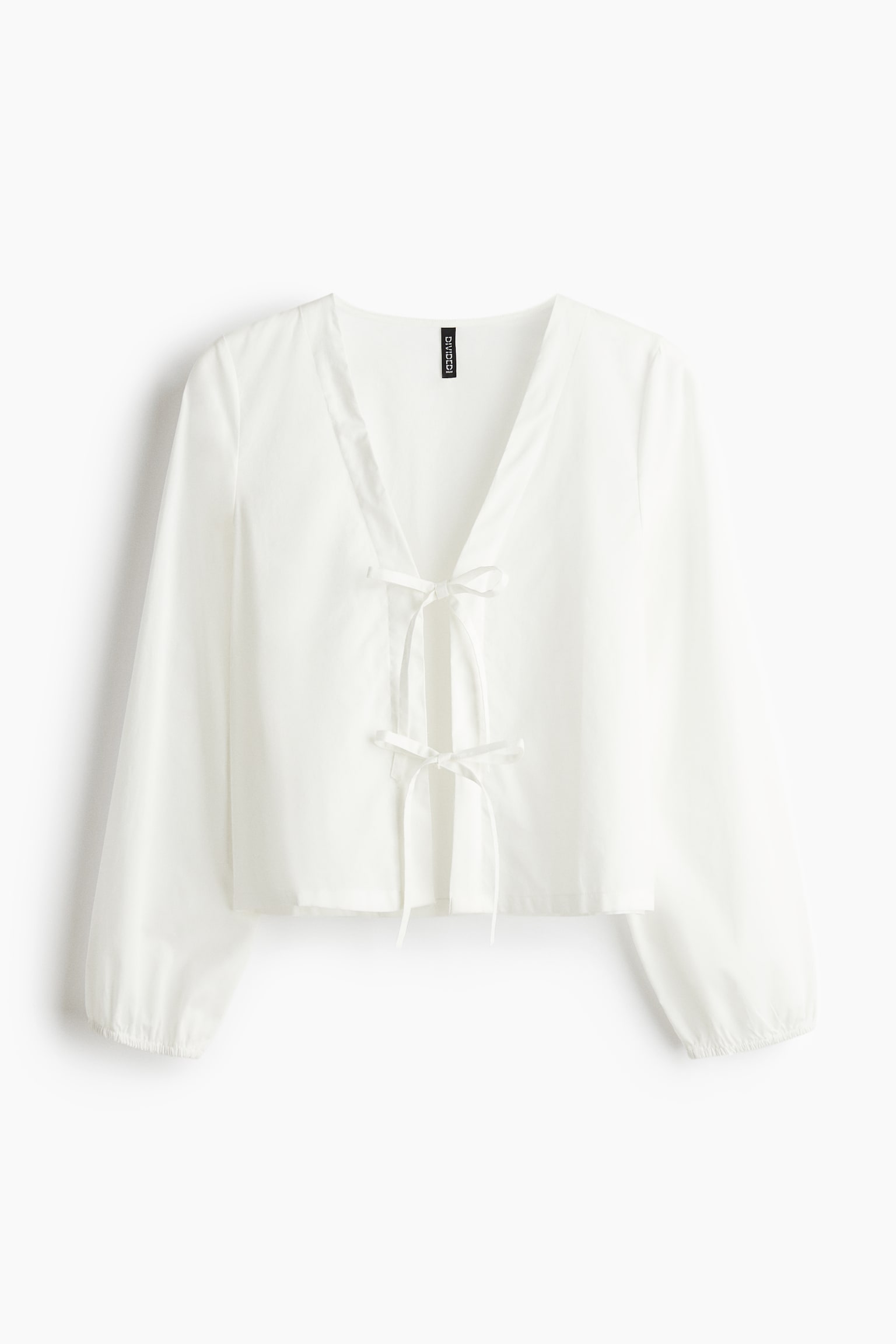 Áo kiểu cotton buộc dây phía trước - Màu trắng/Màu hồng nhạt/Kẻ - 1