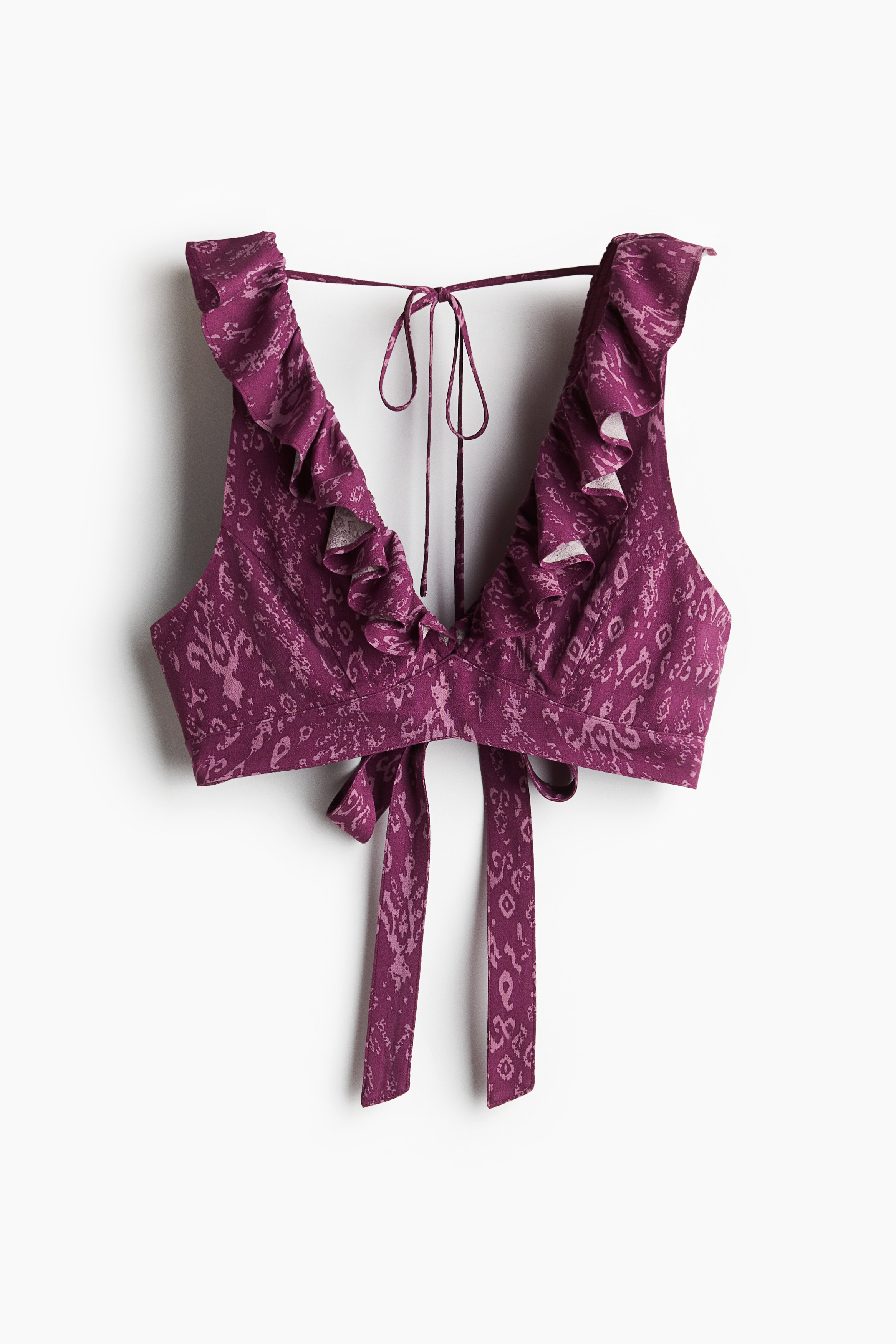 Frill-trimmed crop top - Purple/Patterned