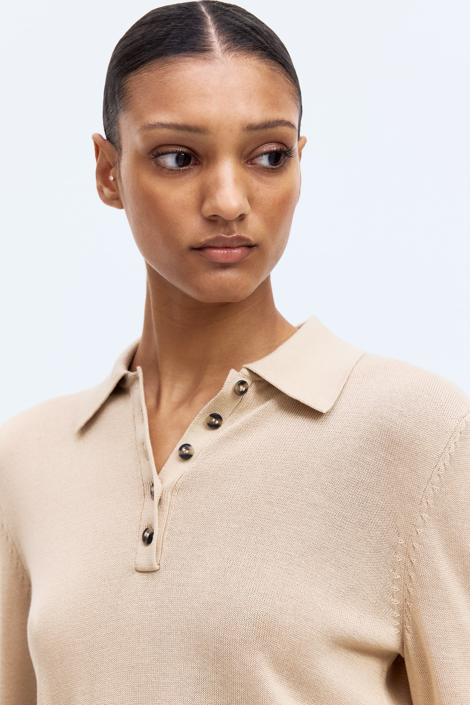 Áo polo dệt kim mịn - Màu be - 2