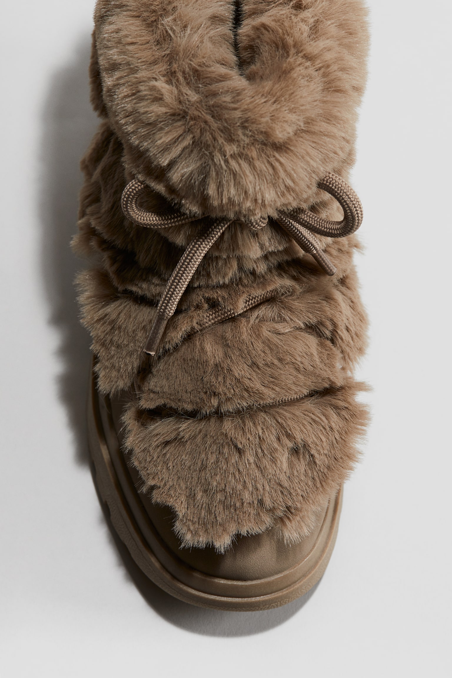 Warm-lined fluffy snow boots - Dark beige/Black - 2