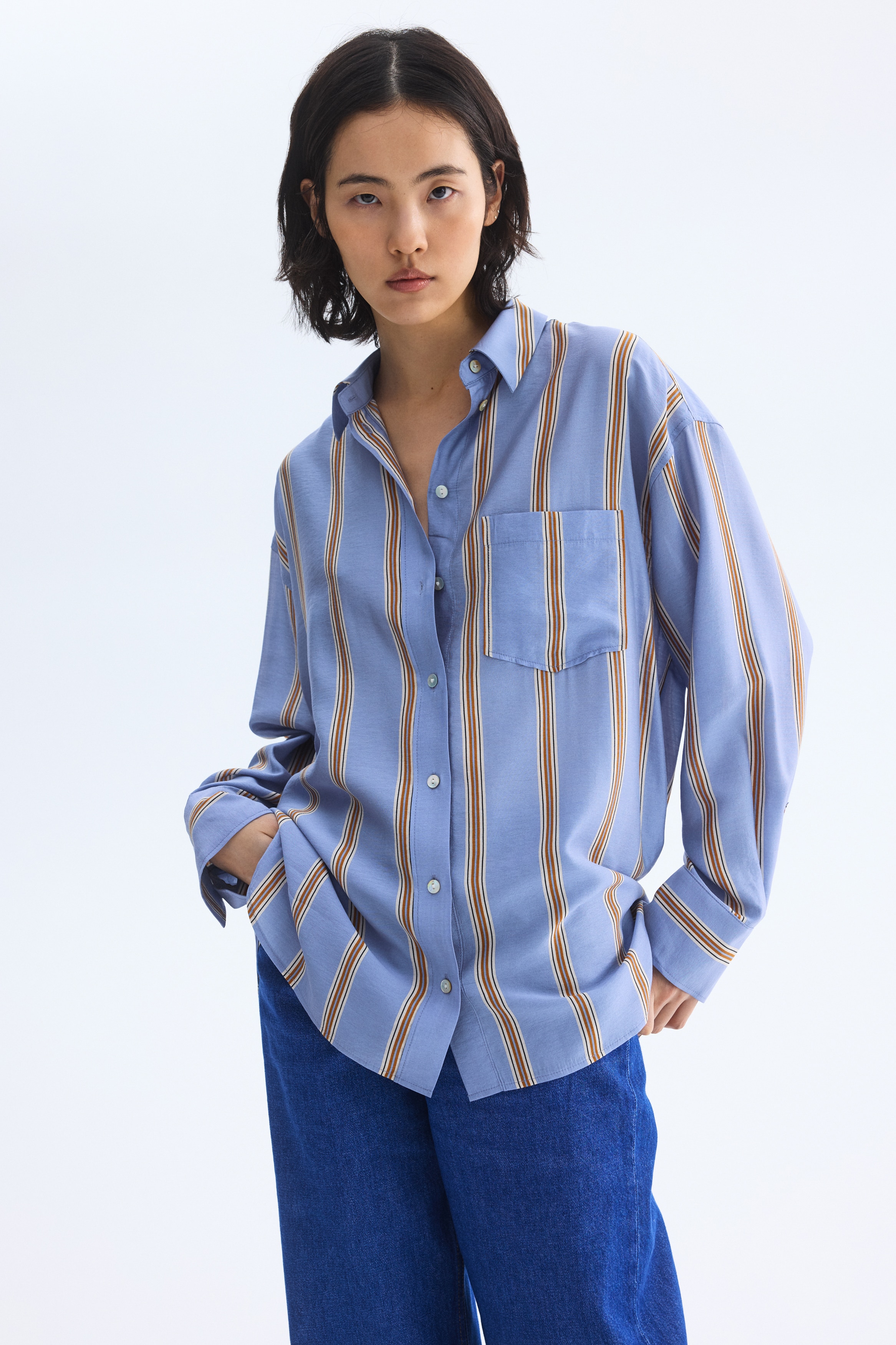 Chemise oversize - Bleu clair/rayé