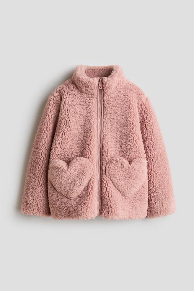 Heart-pocket teddy jacket - Light dusty pink - 1