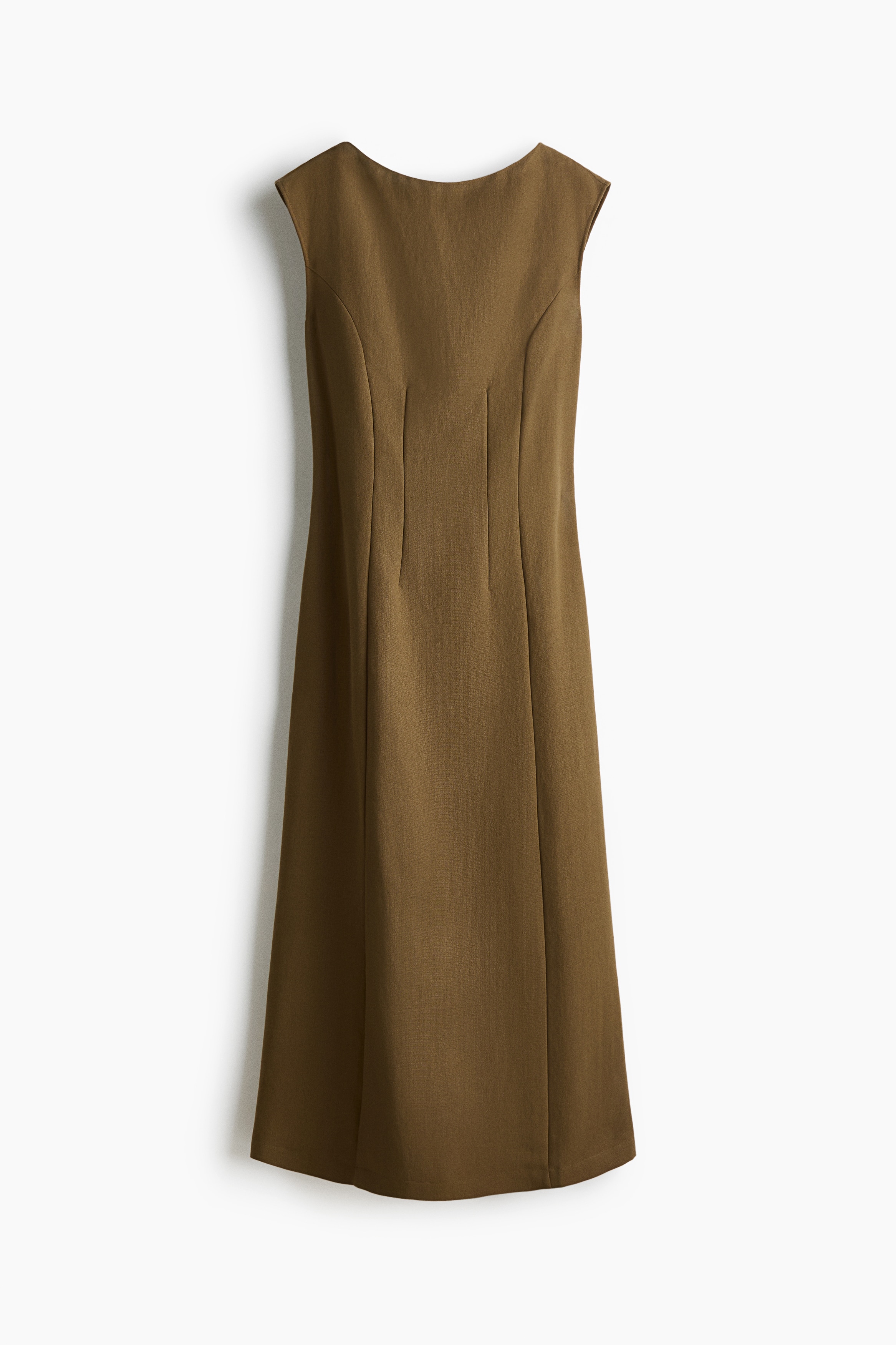 Waisted sleeveless dress - Dark khaki green/Dark red