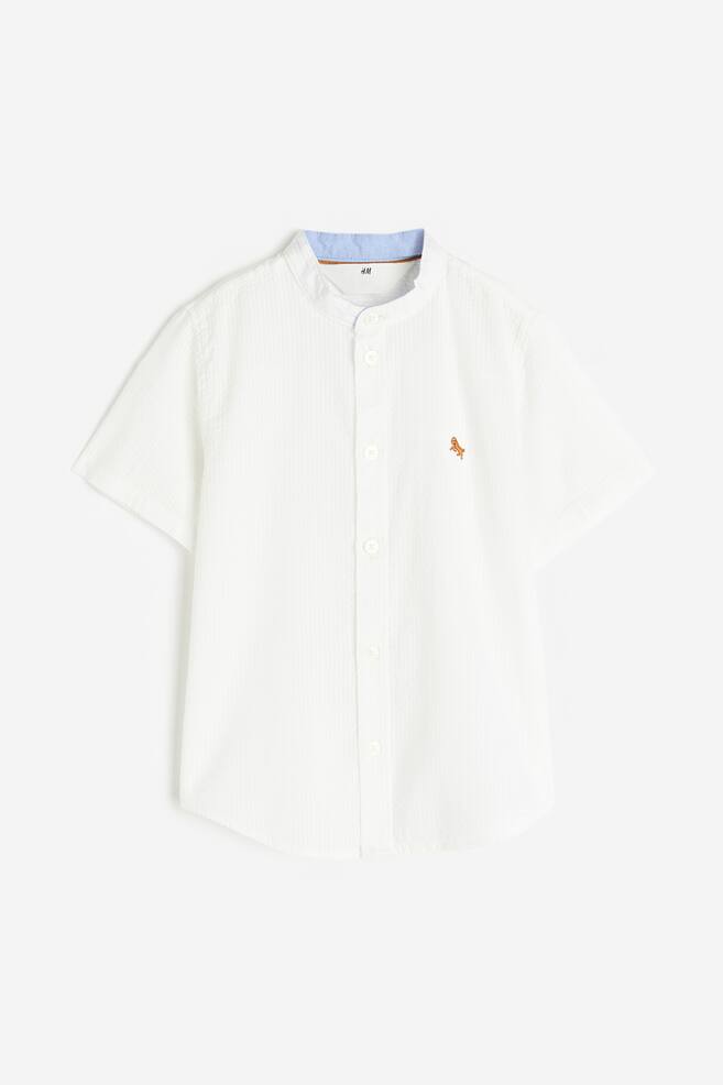 Grandad seersucker shirt - White/Light turquoise - 1