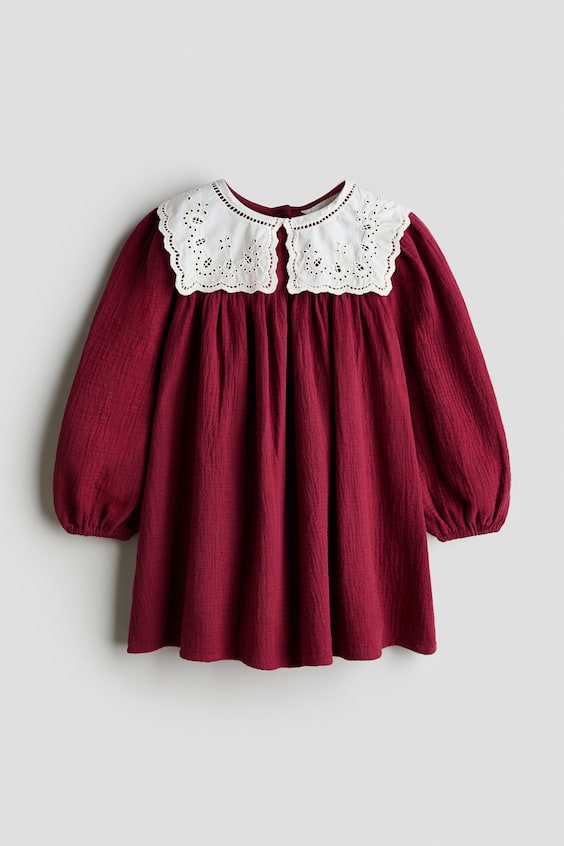 Детское платье H&M Vintage-Collar Muslin, цвет: Красный / Белый