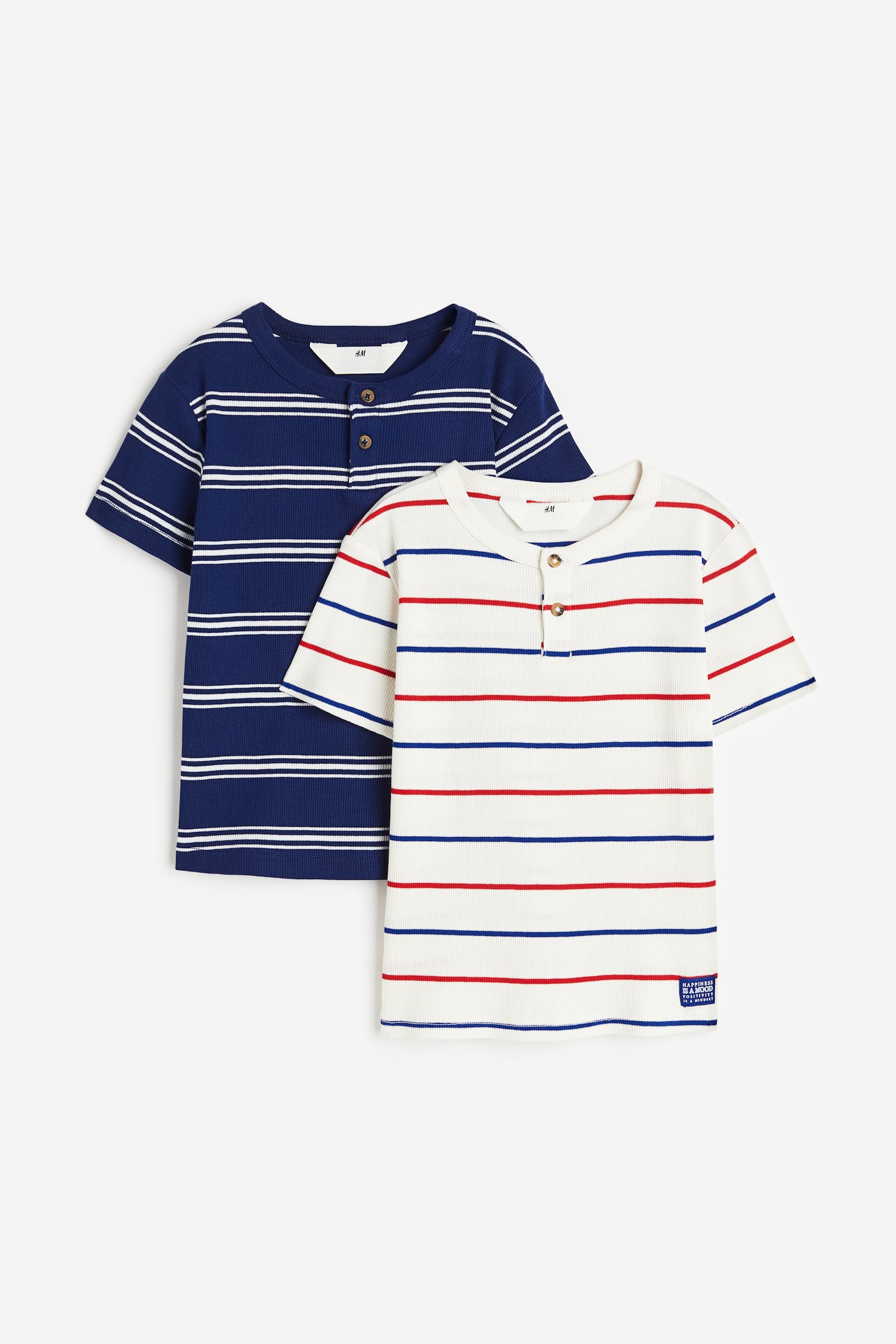 2-pack Henley tops - White/Striped - 1