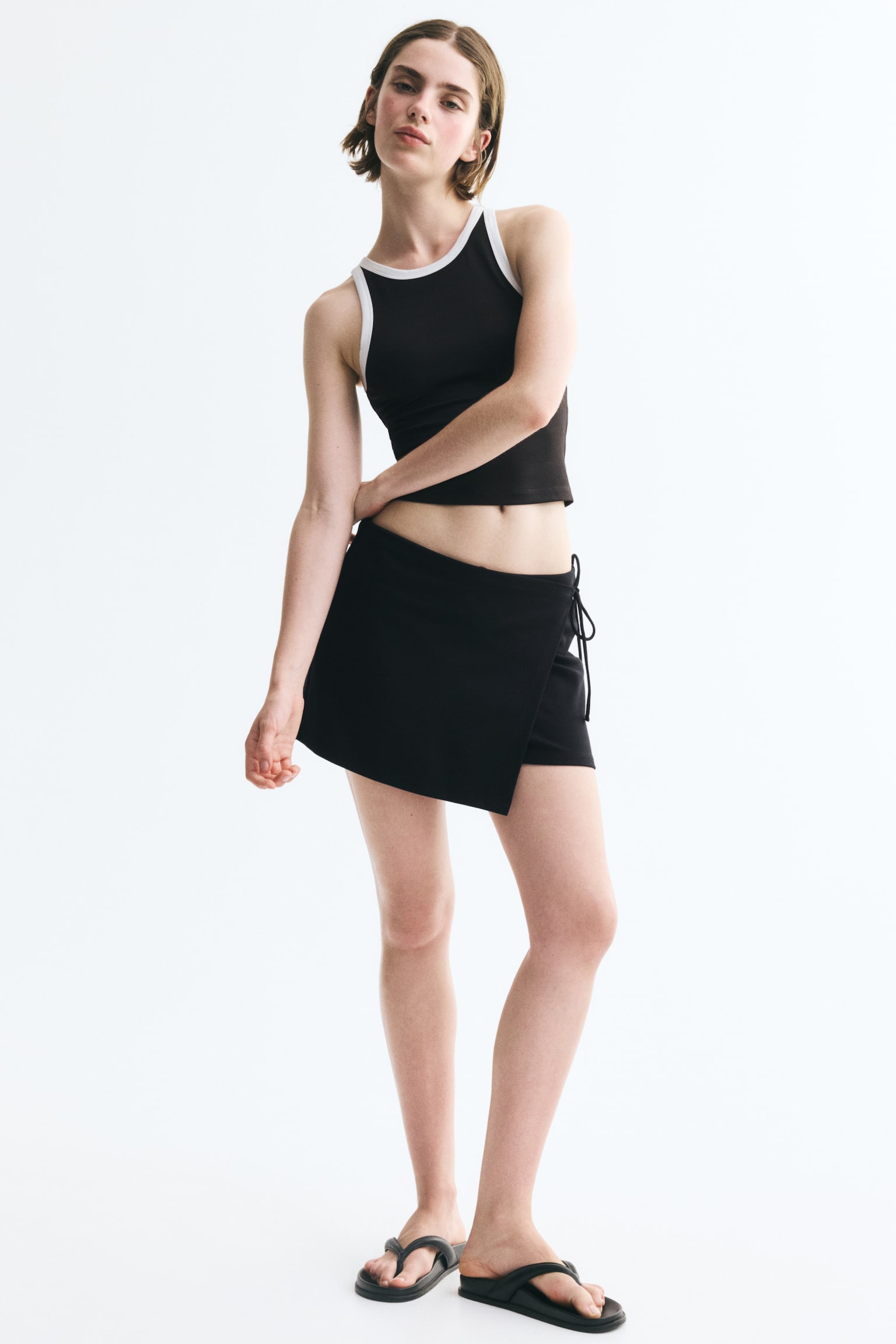 Wrap Mini Skort - Black/Light beige/checked - 1