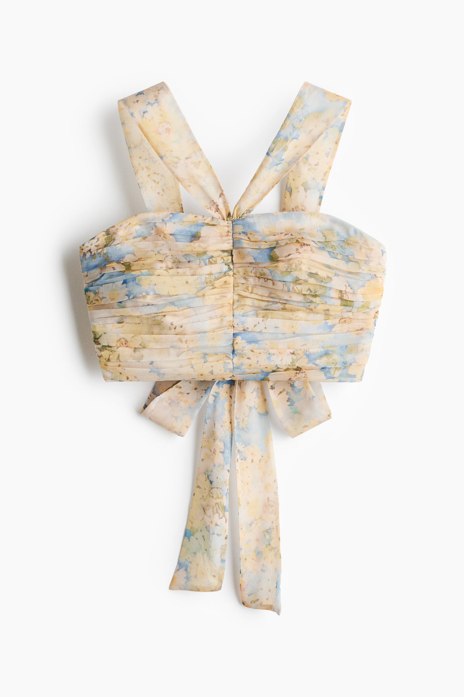 Cropped tie-back top - Light yellow/Floral - 2