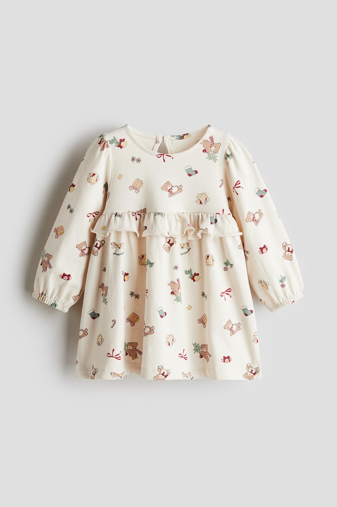 Printed cotton dress - Light beige/Christmas/Red/Bows - 1