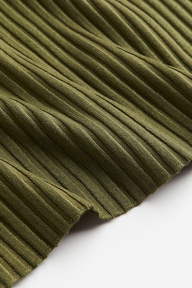 Rib-knit skirt - Dark khaki green/Cream/Striped - 5