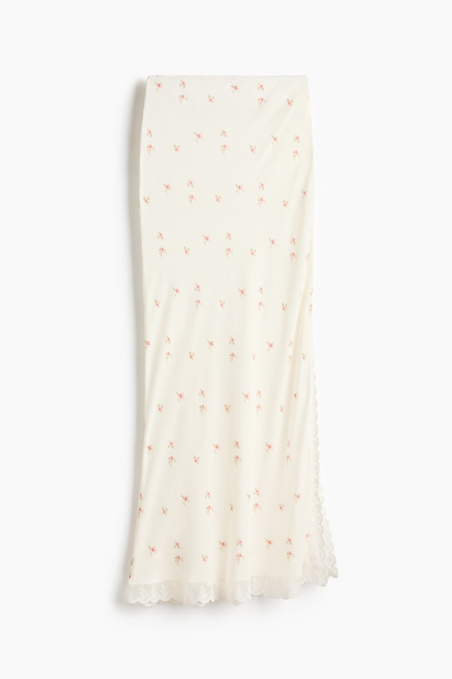 Lace-trimmed viscose skirt - Cream/Floral - 1