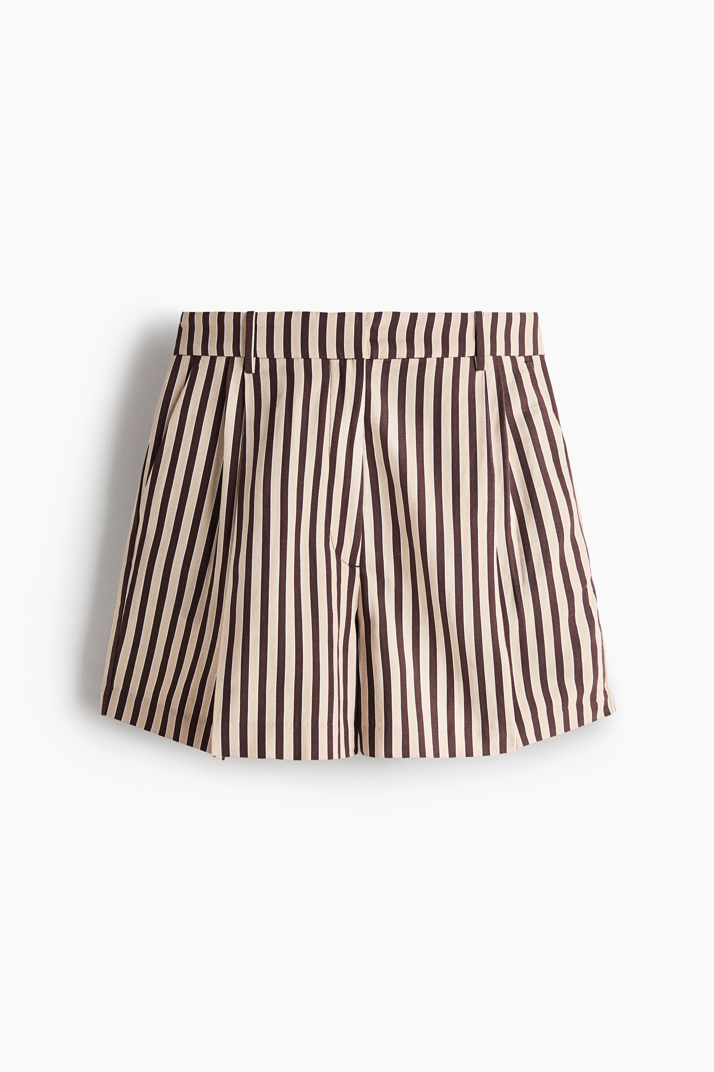 Shorts eleganti in misto lino-Marrone scuro/righe