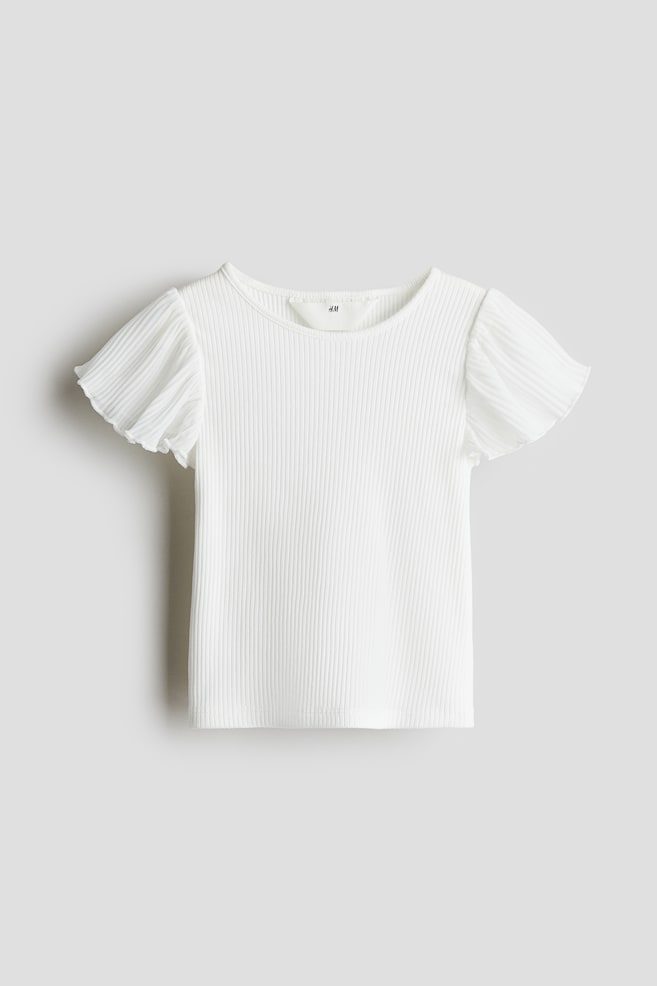 Shirt mit Chiffonärmeln - Weiß/Hellblau - 1