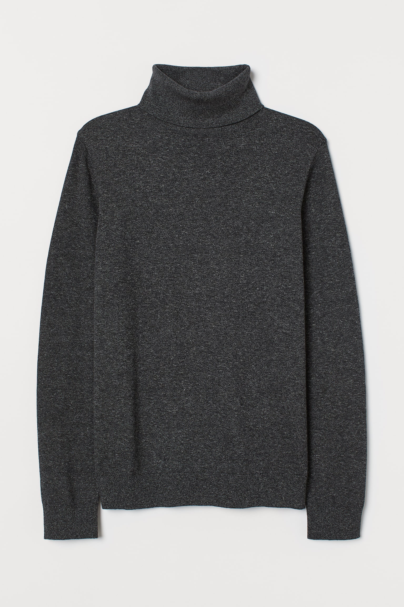 Slim Fit Fine-knit polo-neck jumper - Black marl