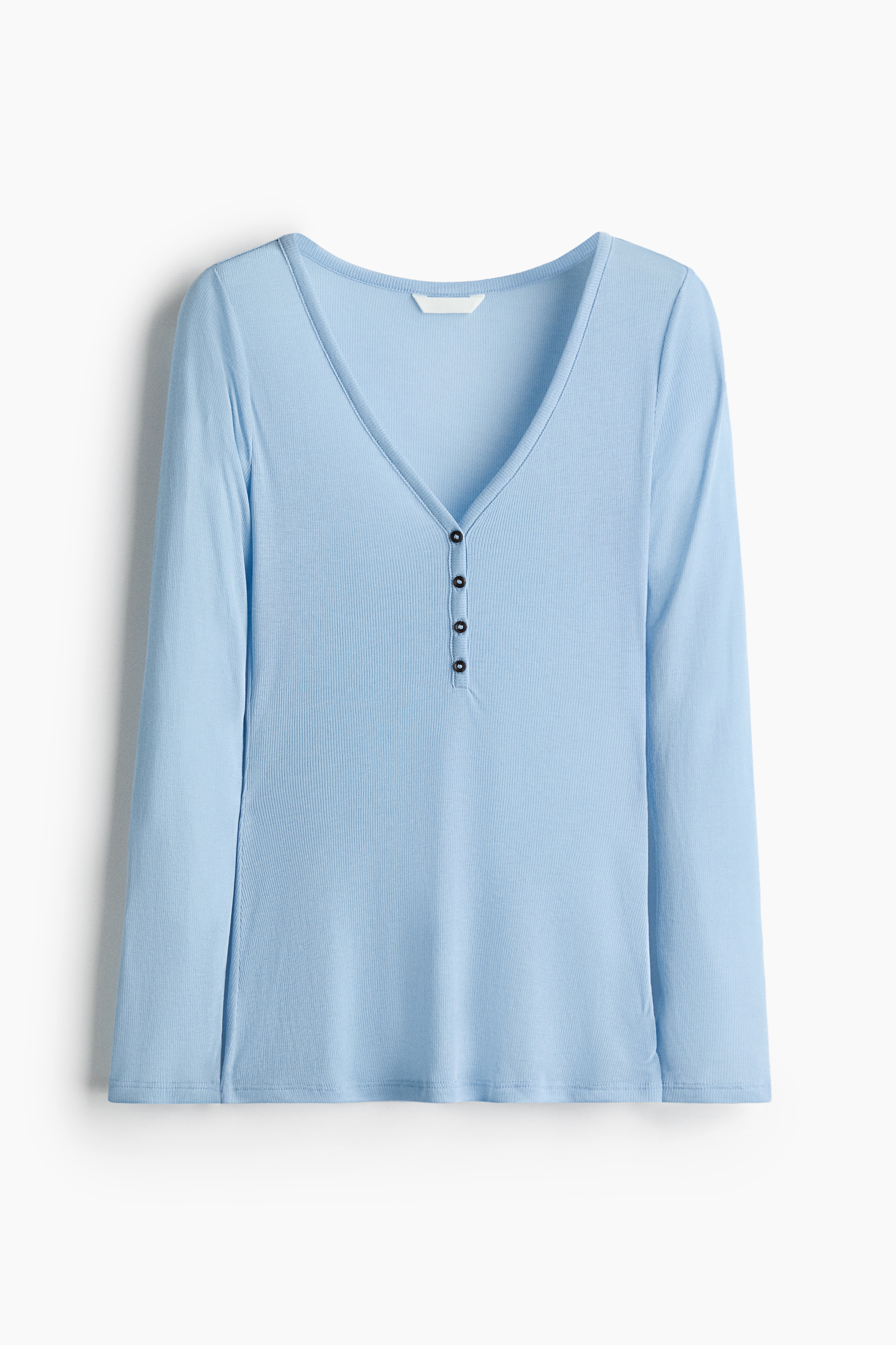 Long-sleeved rib-knit top - Light blue/Dark red