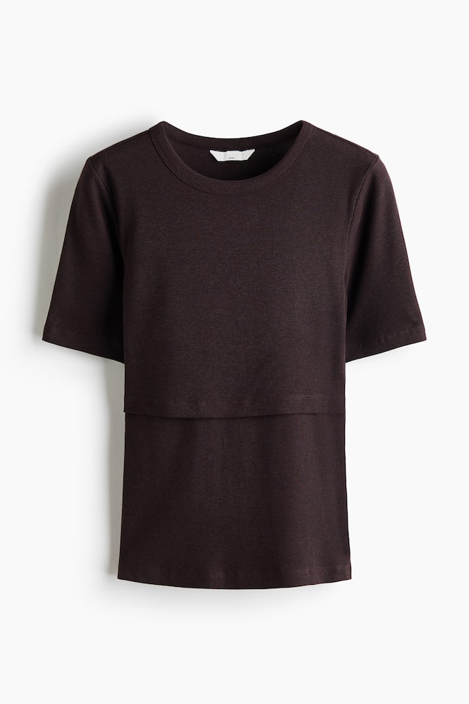 MAMA Ribbed nursing T-shirt - Dark brown - 1