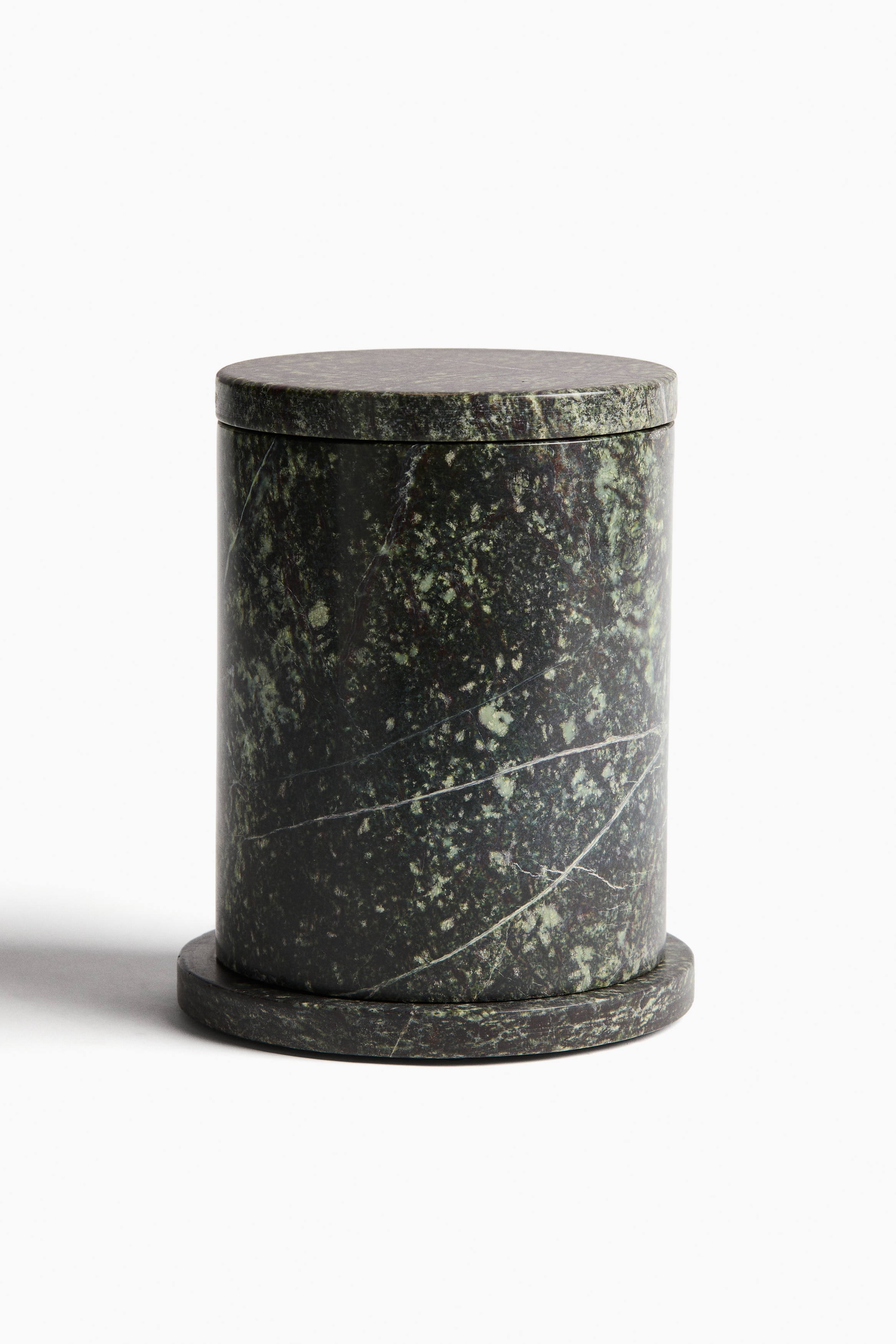 Marmeren waxinelichthouder met deksel - Zwart/groen