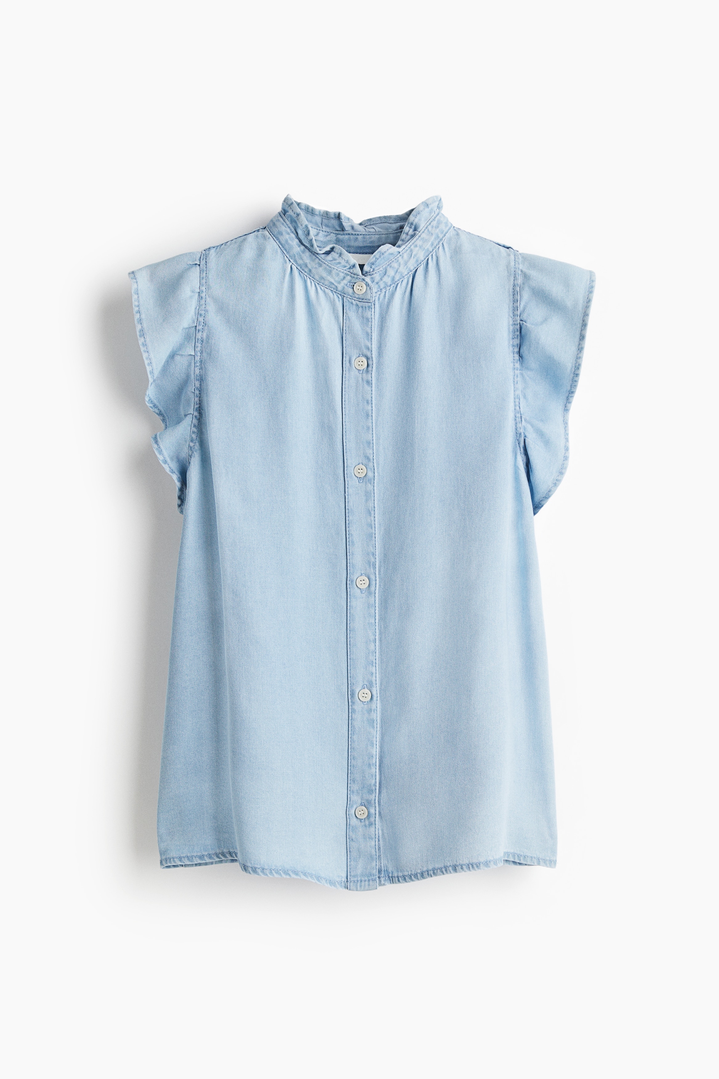 Blusa em ganga com folhos - Azul denim claro