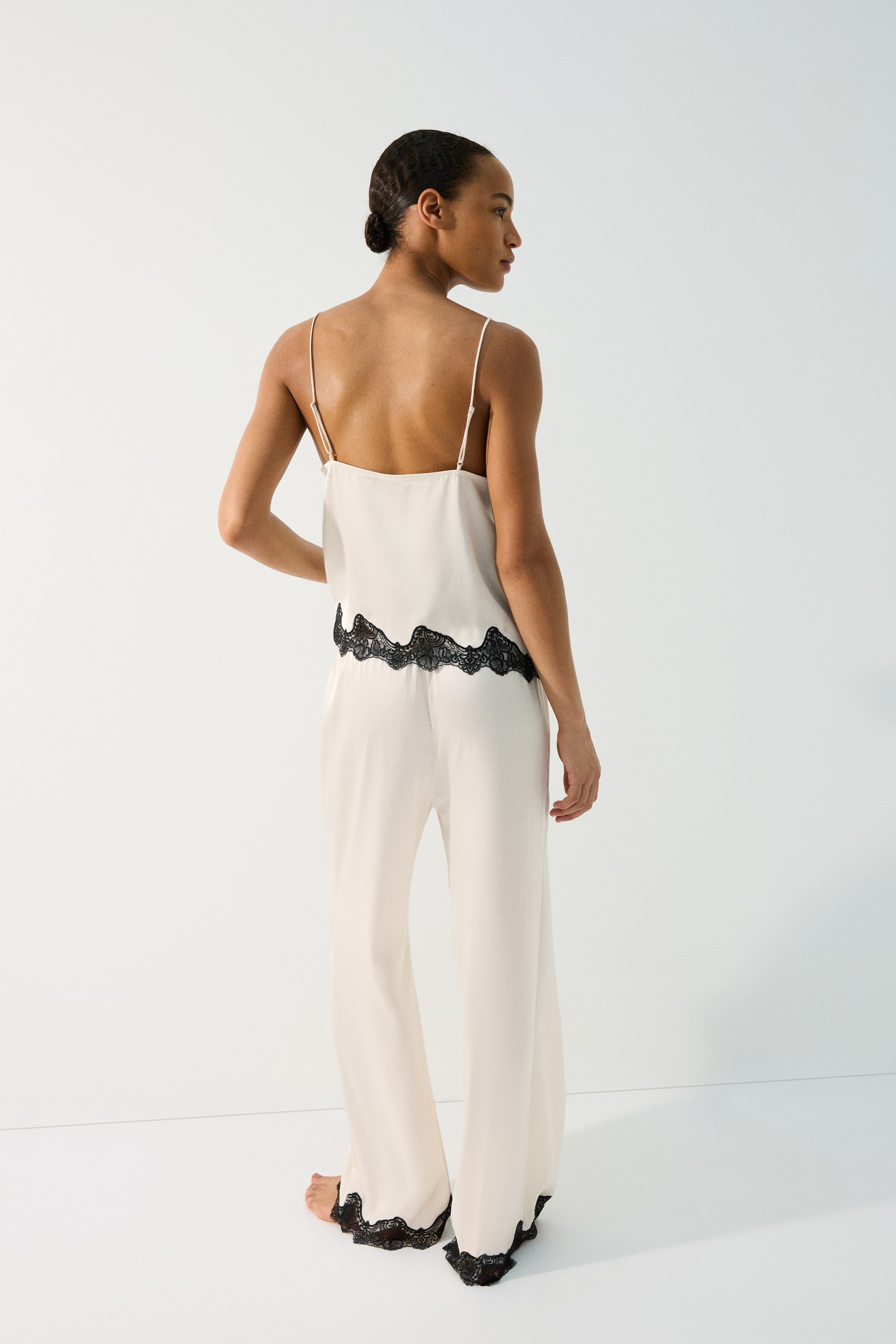 Lace-Trimmed Satin Pajamas