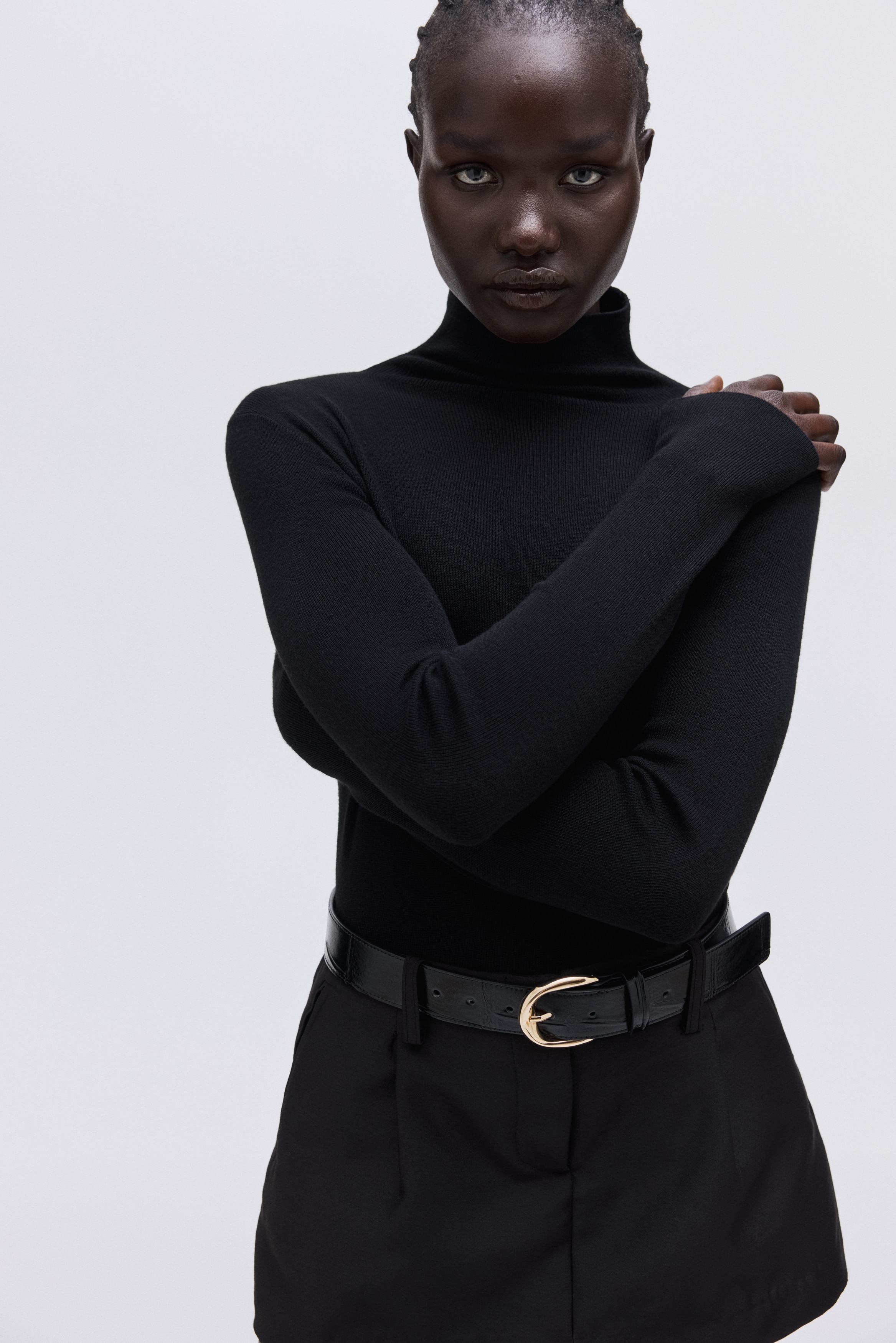 Fine-knit turtleneck top