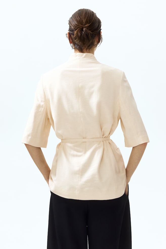 Short-sleeved linen-blend blazer-Light beige - 5