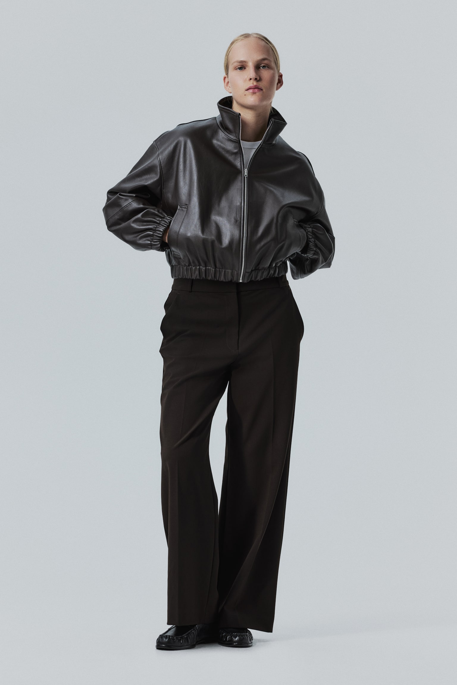 Wrinkle-resistant Wide tailored trousers - Dark brown - 7