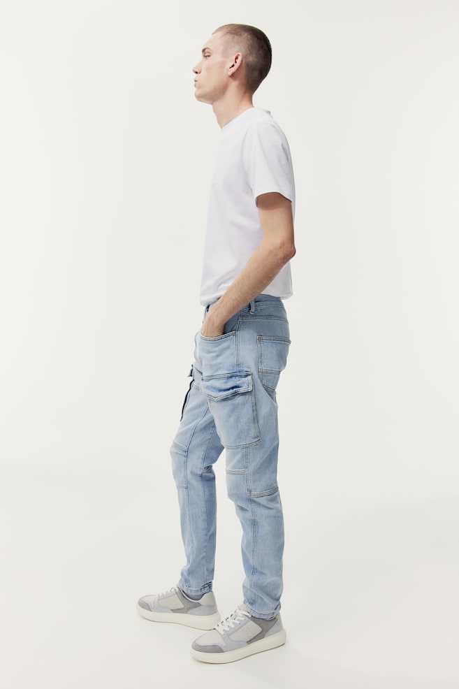Slim Cargo Jeans - Vaalea deniminsininen/Vaalea deniminsininen/Deniminmusta/Deniminharmaa - 7