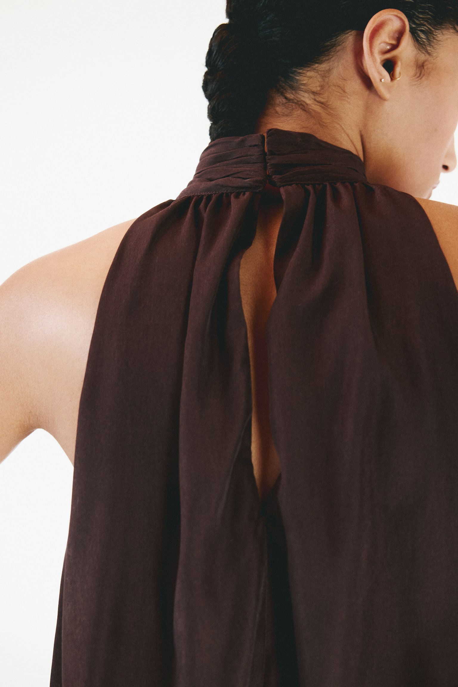 Bubble-hem halterneck top - Dark brown - 6