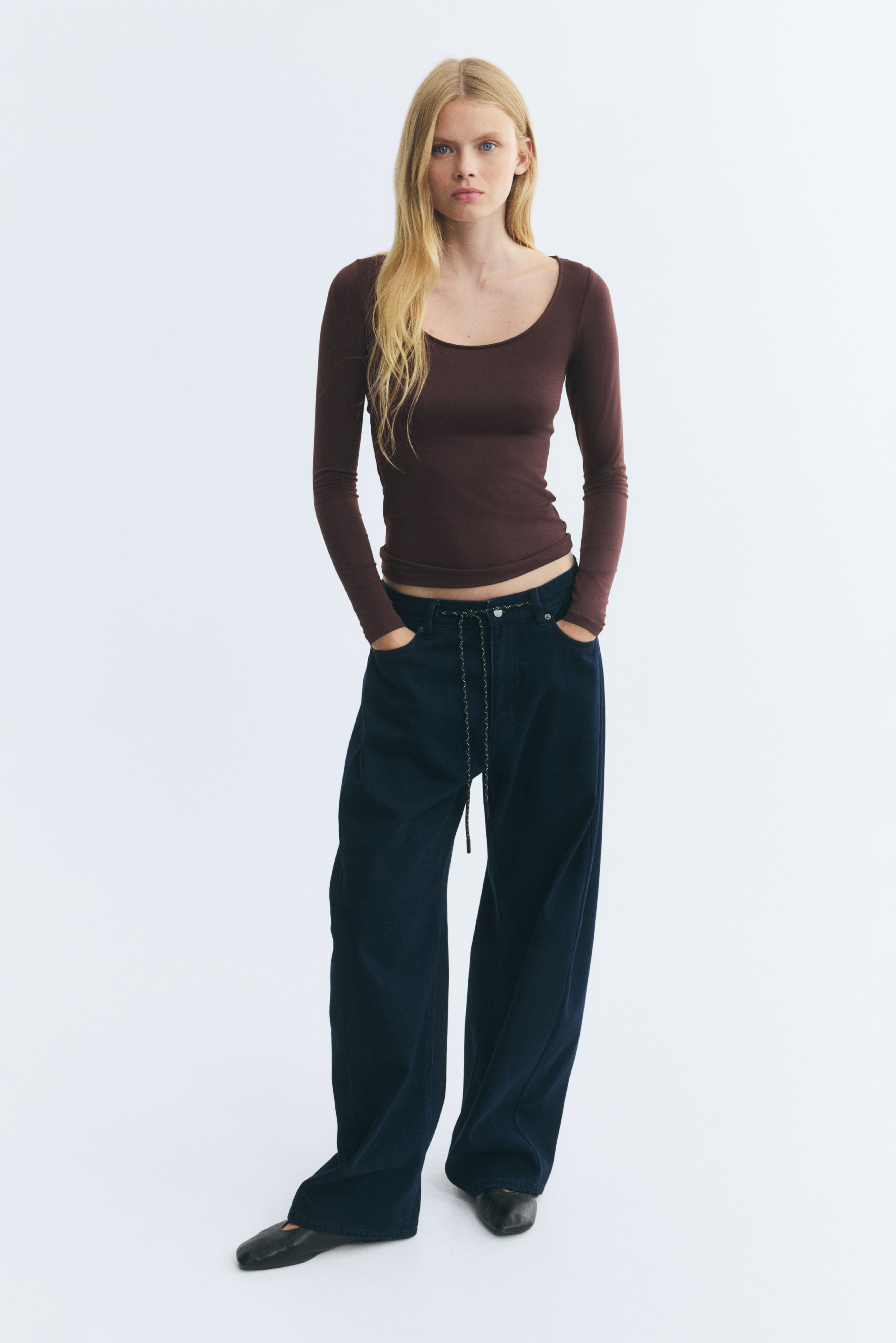 Long-Sleeved Scoop-Neck Top