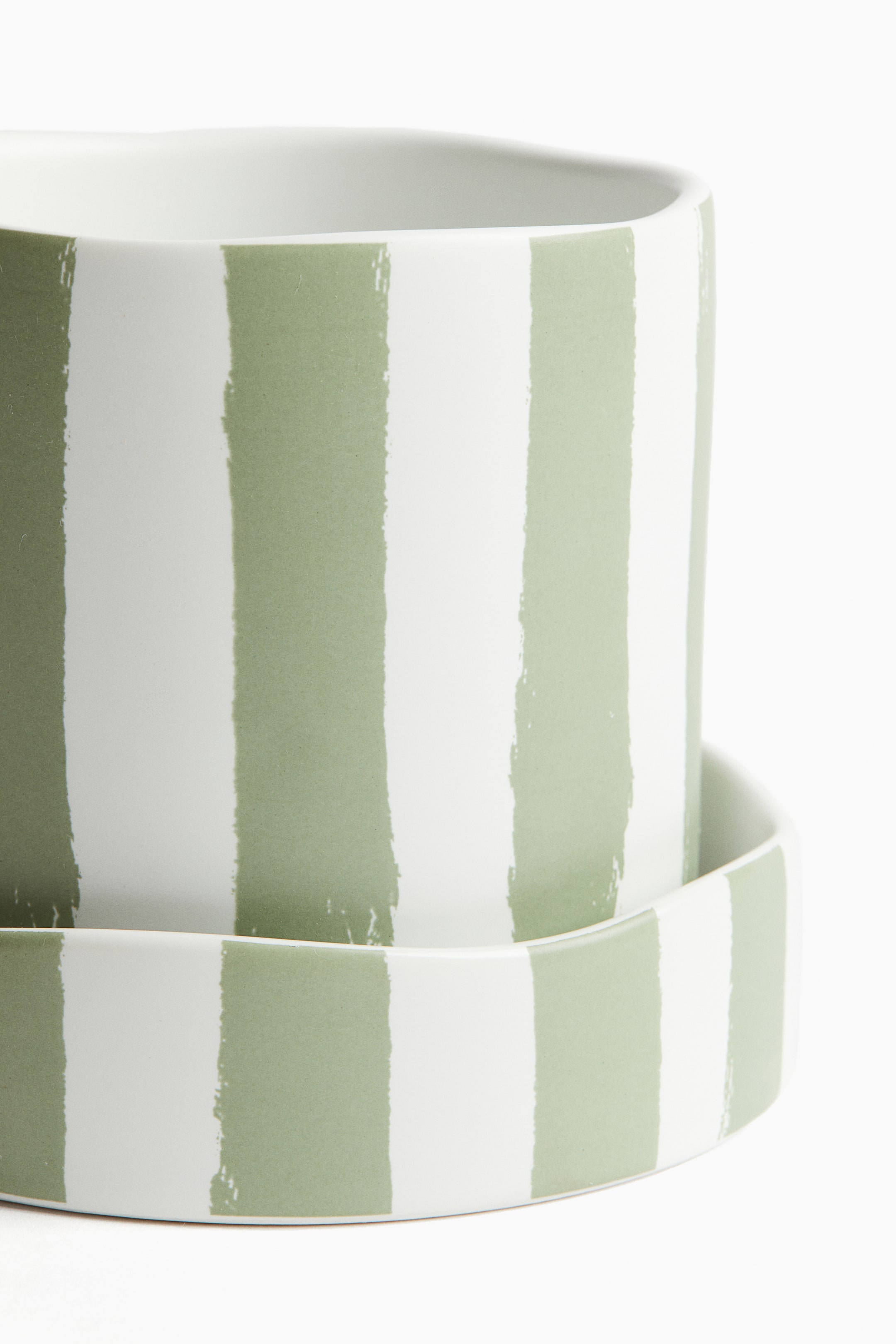 View larger image: Patterned plant pot and saucer - Green/White striped - Home All | H&M GB 2