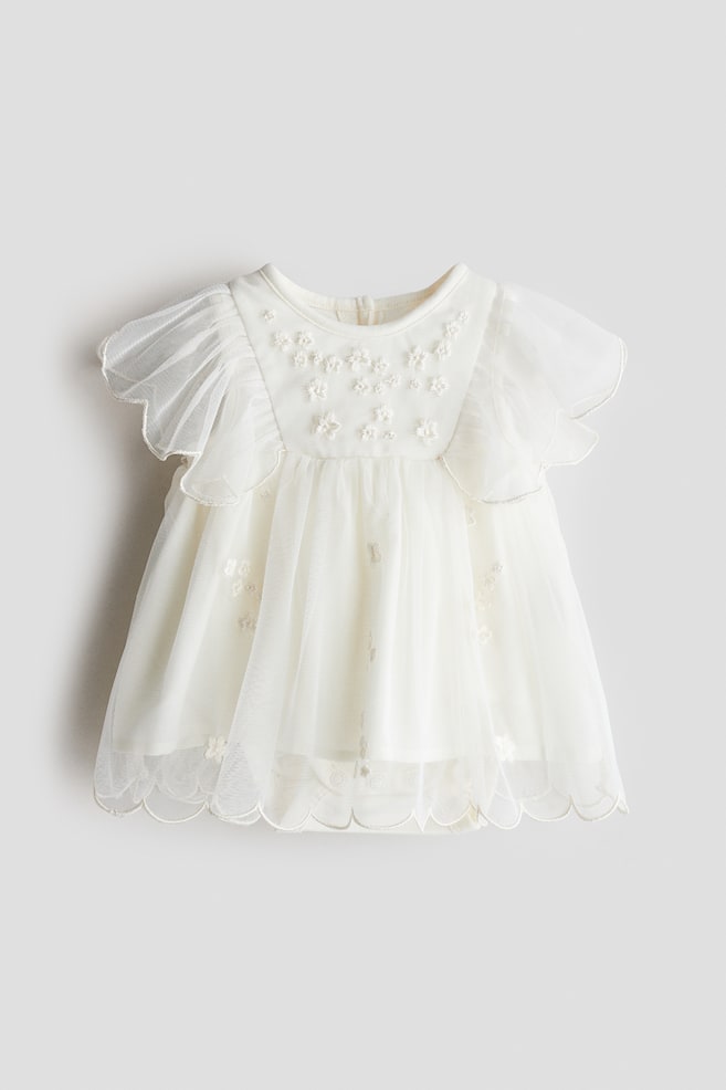Robe en mesh avec détails brodés - Crème - 1