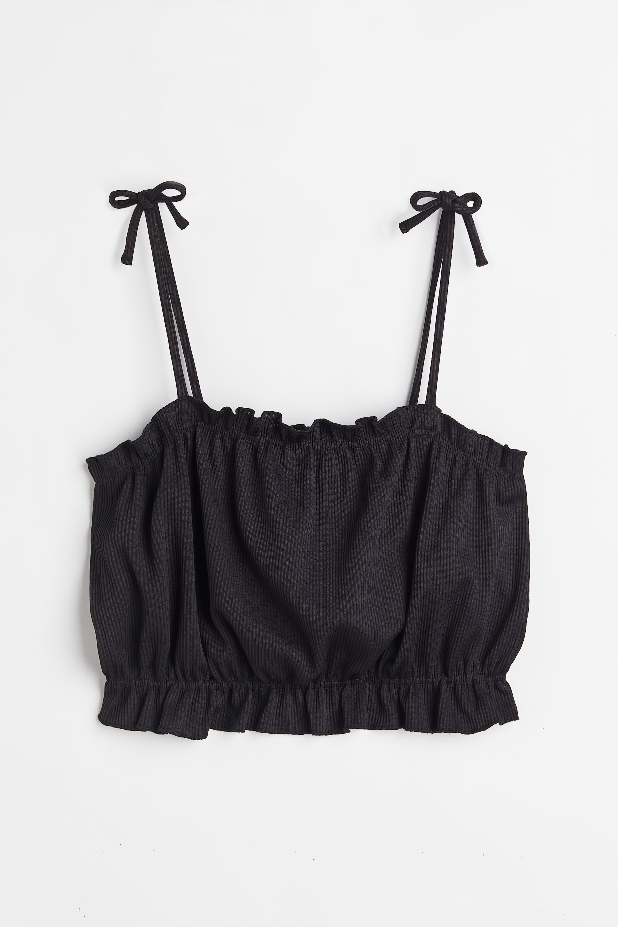 Short Ruffle-trimmed Top - Black - Ladies | H&M US